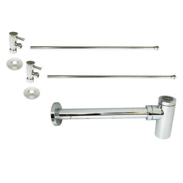 Westbrass Brass Bottle Trap 1/4-Turn Lavatory Kit Valves/Risers, Polished Nickel