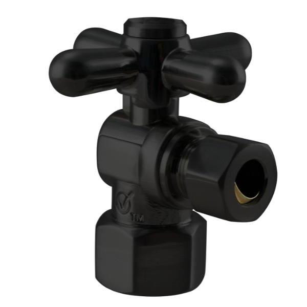 Westbrass Angle Stop, 1/2 In. Ips X 3/8 In. Od - 1/4-Turn Cross Handle, Black