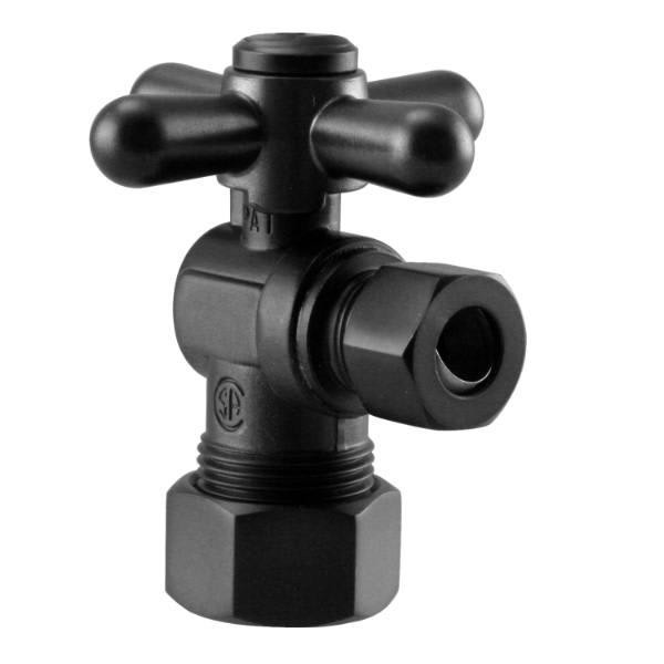 Westbrass Angle Stop, 5/8 In. Od X 3/8 In. Od - 1/4-Turn Cross Handle, Black