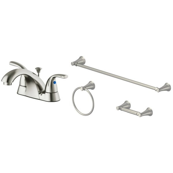 Seasons Anchor Point Two-Handle Bathroom Faucet With 3-Piece Accessory Kit And Quick Install Pop-Up In Brushed Nickel