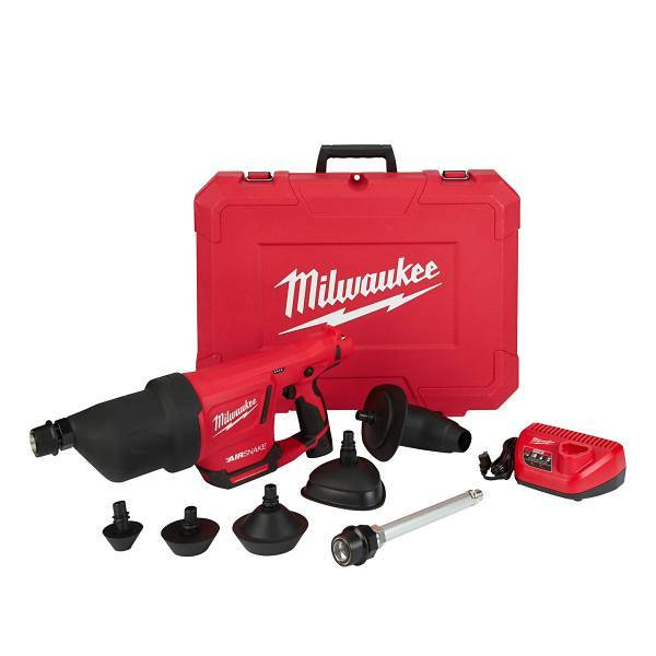 Milwaukee M12 12v Lithium-Ion Cordless Airsnake Drain Cleaning Air Gun Kit With 2.0ah Battery And Toilet Attachments