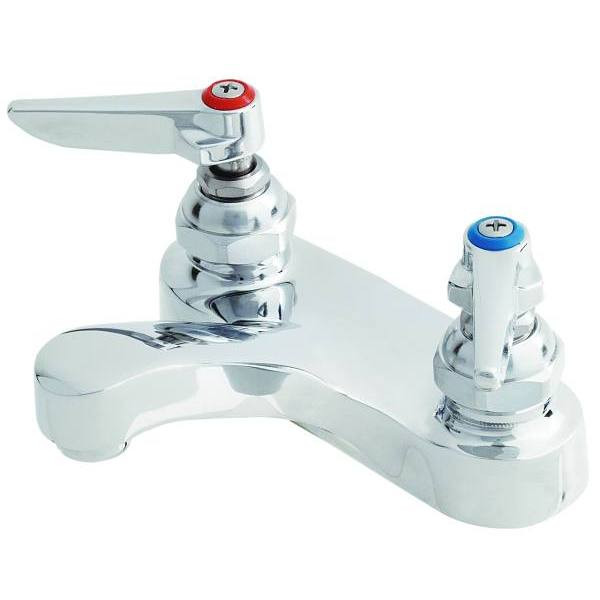 T & S Lavatory Faucet, Deck Mount, 4" Centers, Aerator, 1/2" Npsm Male Shanks