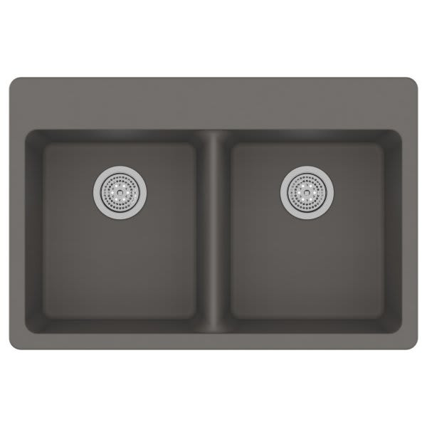 Winpro 33" X 22" X 9.5" Dual Mount Granite Double Equal Bowl Sink In Gray