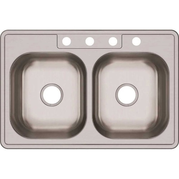 Elkay Dayton Drop-In Stainless Steel 33 In 4-Hole 50/50 Double Bowl Kitchen Sink