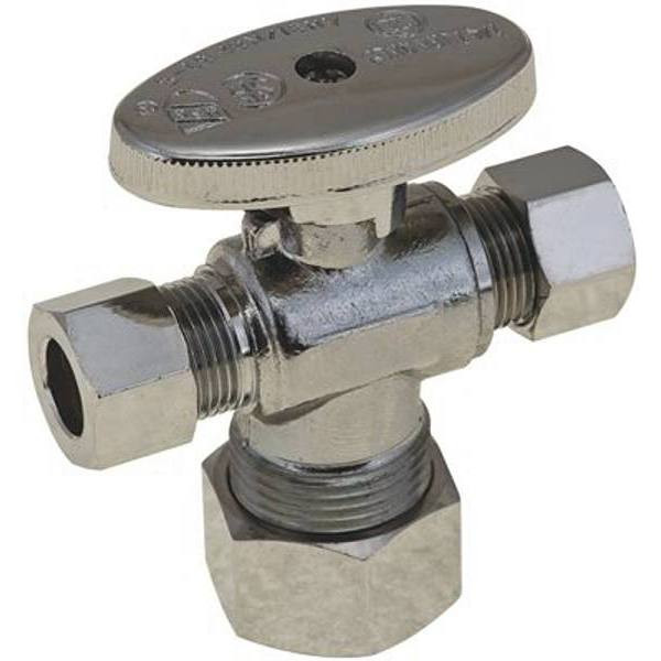 Premier 5/8" Comp X 3/8" Comp X 1/4" Comp Quarter Turn Dual Outlet Stop