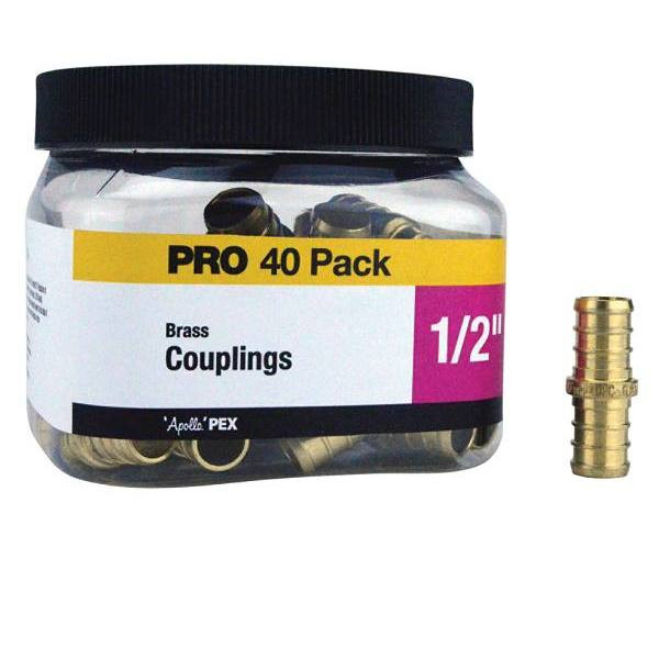 Apollo 1/2", Brass, Pex-B Coupling Pro, Package Of 40