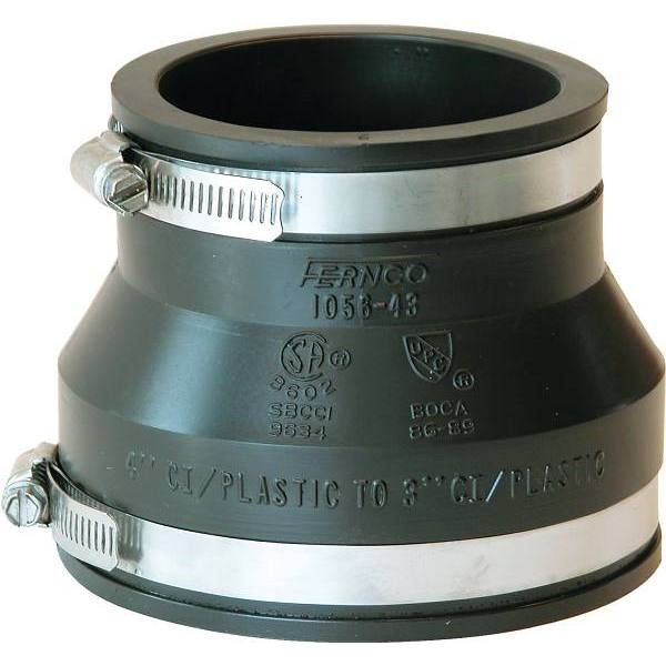 Fernco 4" X 3" Flexible Pvc Clamp Reducer Coupling