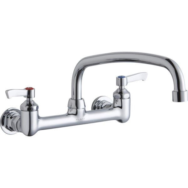 Elkay Food Service Faucet, 1.5 Gpm, 8" Center, Wall Mount, Chrome, 2 Handles