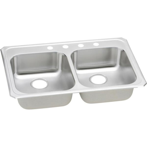 Elkay Double Bowl Stainless Steel Top Mount Sink 33 X 21-1/4 X 5-3/8" 4 Hole