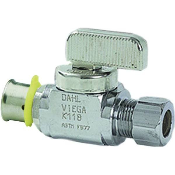 Viega Pureflow Stop Valve Straight, 1/2" X 1/4" Press, Zero Lead ,nickel-Plated Brass, Package Of 10
