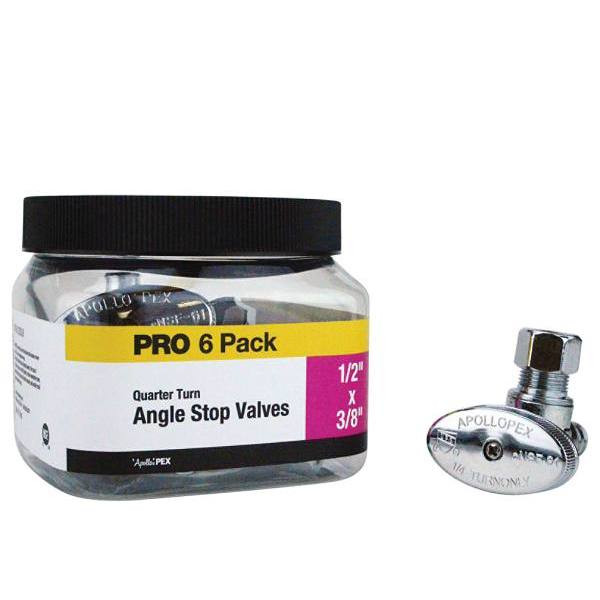 Apollo 1/2", Chrome-Plated, Brass, PEX-B Barb X  3/8", Compr Qtr-Turn Angle Stop Valve