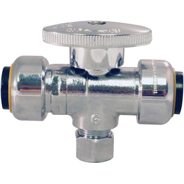 Tectite 1/2chrome-Plated Brass Push-To-Connect Tee Valve - 47 Characters