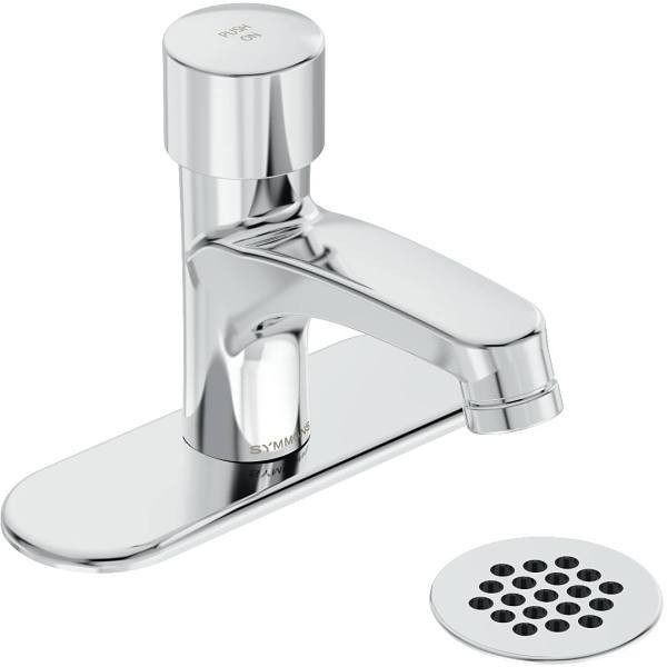 Symmons Scot Single-Handle Chrome Bathroom Faucet, 4deck Plate, Grid Drain
