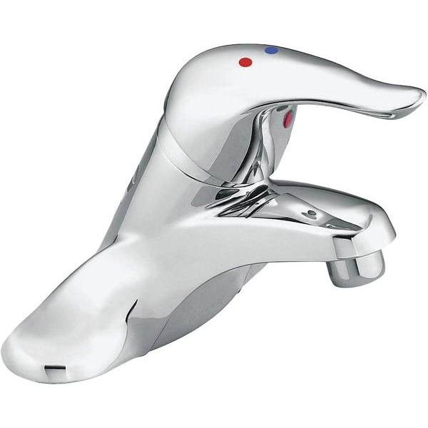 Moen Chateau Low-Arc Bath Faucet, 4centerset, Sgl Handle, Red/Blue, Chrome