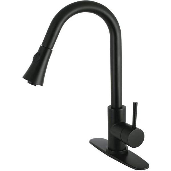 Kingston Brass Modern Single-Handle Kitchen Faucet With Pull-Down Sprayer (Matte Black)