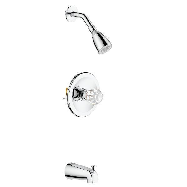 Maintenance Warehouse Knob Handle Tub Spout And Round 1.8 GPM Showerhead Assembly Kit, Chrome