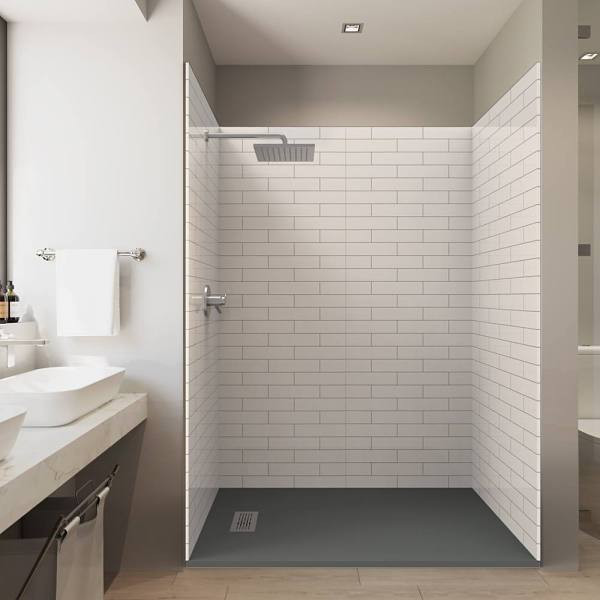 CASTICO 60"X32"X84" Solid Composite Stone Alcove Shower Kit Subway Walls