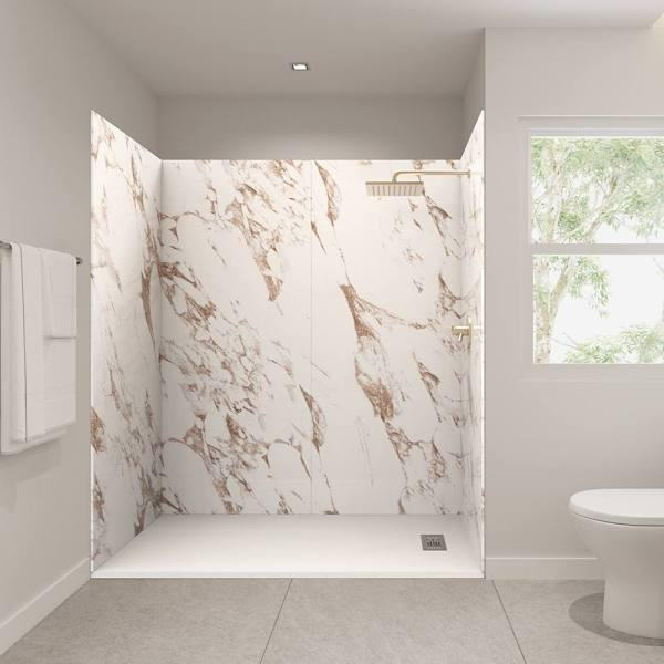 Castico 72x36x84" Solid Composite Stone Alcove Shower Kit Caramel Walls