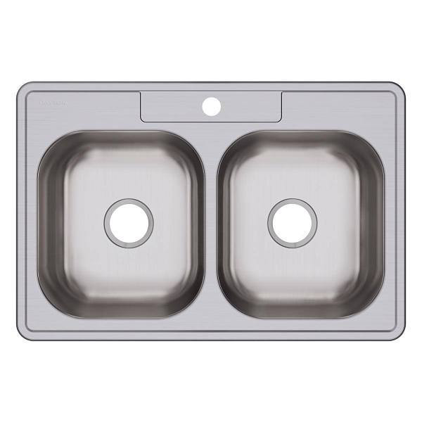 Elkay Dayton Ss 33x22x8-1/16" 1-Hole Equal Double Bowl Drop Chrome Faucet