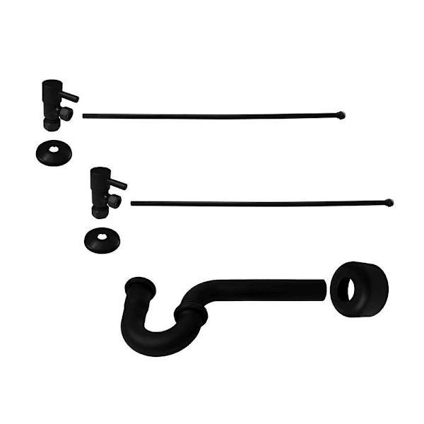 Westbrass Pedestal Sink Faucet Line Risers-P-Trap Flange-1/4-Turn Lever Black