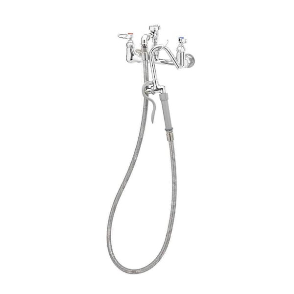 T&S Brass And Bronze Pot Filler Wll Mnt 8" Center 68" Hose W/Self-Closing Nozzle