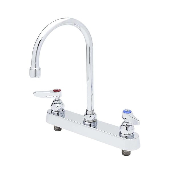 T&S Brass And Bronze Wkbrd Faucet Dck Mnt 8" Centers 6" Gooseneck Lever Handles
