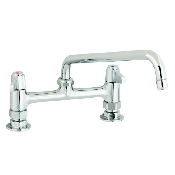 T&S Brass And Bronze Faucet, 8" Centers, Deck Mount, 12" Swing Nozzle