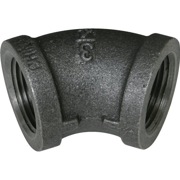 Mueller Streamline Black Malleable Iron 45° Elbow, 3/4 X 3/4"