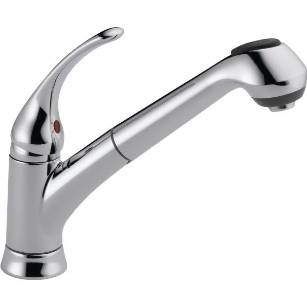 Delta Foundations Pull-Out Kitchen Faucet, 1.8 Gpm, 8" Center, Chrome, 1 Handle