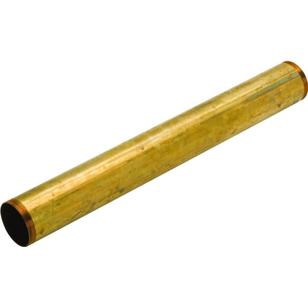 Brass Tubular Extension, 1-1/2" X 12",  Threaded Ends, Rough Brass, 20 Gauge