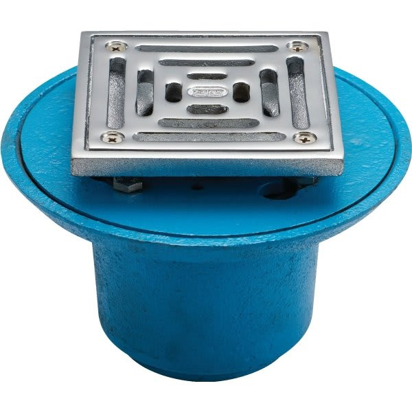 Zurn 2" Cast Iron Drain With 4 3/16" Square, Chrome Plated Brass Top