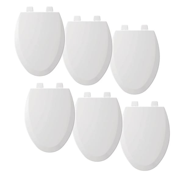 Bemis Top-Tite Stay-Tite Precision-Fit Elongated Enameled Wood Closed Front Toilet Seats In White, Pack Of 6