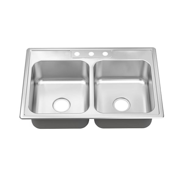 Seasons 33in. Drop-In Double Bowl Stainless Steel Kitchen Sink, 21 Gauge, 3 Hole
