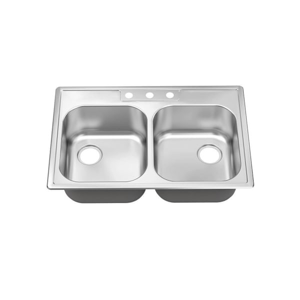Seasons 33 In. Drop-In Double Bowlstainless Steel Kitchen Sink, 21 Gauge, 3 Hole, ADA
