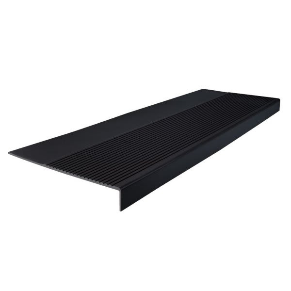 Roppe 12-1/4 X 3 Ft Black Ribbed Rubber Square Nose Stair Tread 36801P100