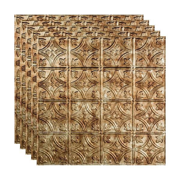 Fasade 2'X2' Traditional #1 Lay Ceiling Panel, Bermuda Bronze, Package Of 5