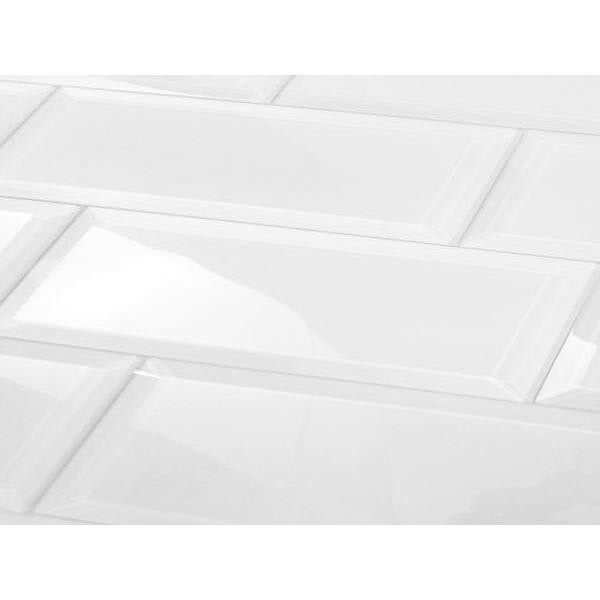 Abolos Frosted Elegance 3 X 12  White Glass Beveled Subway Wall Tile, Case Of 42