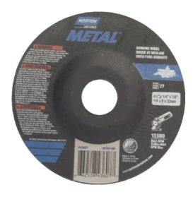 Norton® 4-1/2" Grinding Wheel, 1/4" Thick, 7/8" Arbor, Aluminum Oxide, Type 27