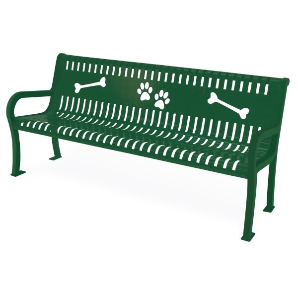 Barkpark By Ultrasite 954 Contour Slat Bench With Laser Cut Paw/Bone, Green