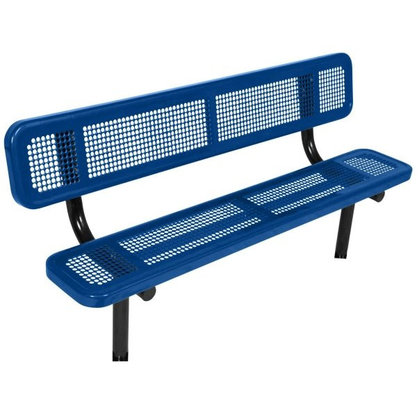 Ultrasite Blue Perforated 6' Bench With Back, 2" X 12", Inground Black Pc Frame