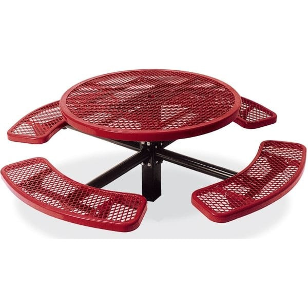 Ultrasite 46" Single Pedestal Round Table, Inground, Diamond Pattern Pc Frame - Red