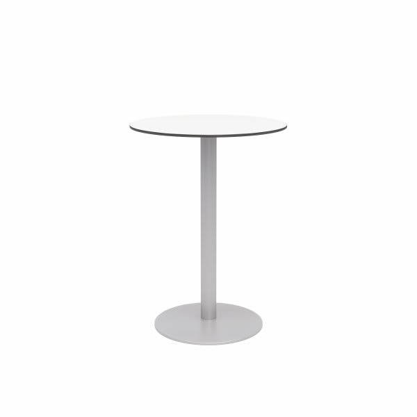 Kfi Eveleen Series 30" Round Outdoor Bar Height Table, White Top, Silver Frame