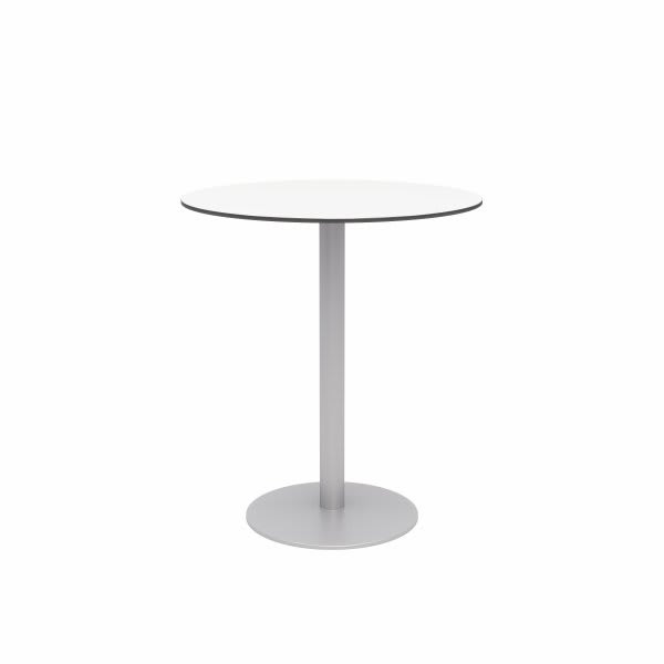 Kfi Eveleen Series 36" Round Outdoor Bar Height Table, White Top, Silver Frame