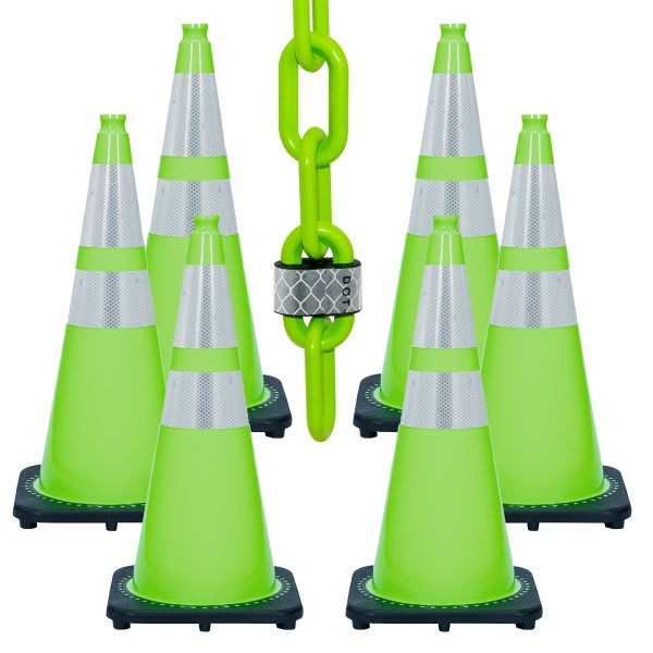 Mr. Chain 28 Inch Safety Green Reflective Traffic Cone And Reflective Chain Kit