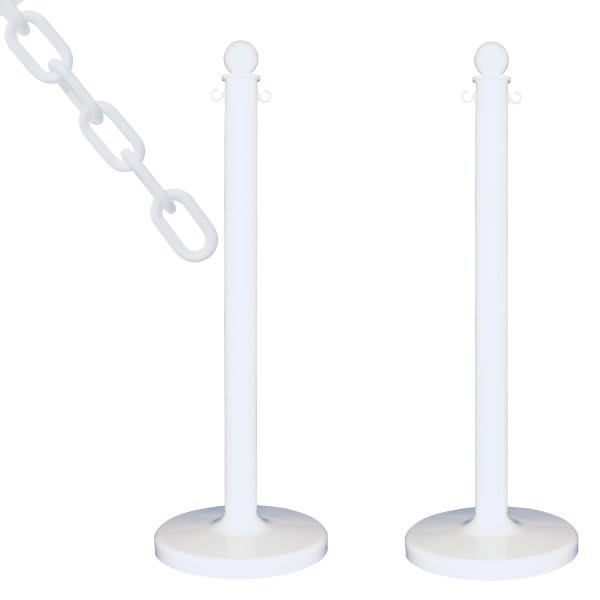 Mr. Chain White Medium Duty Stanchion 2 Pack With Chain