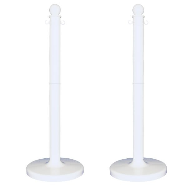 Mr. Chain White Medium Duty Stowable Stanchion 2 Pack With Chain
