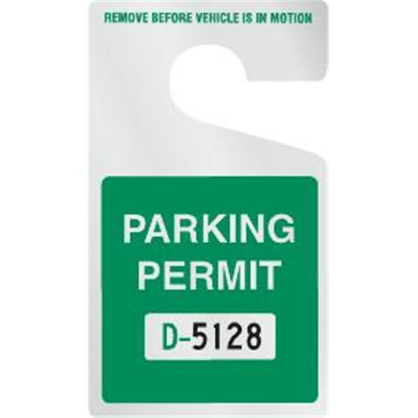 Plastic Parking Permit Tags, Reflective, Green Square, Large, Package Of 100