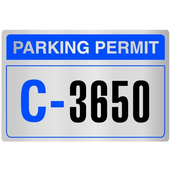 Parking Permit Bumper Stickers, Chrome/Blue, 3 X 2, Package Of 100
