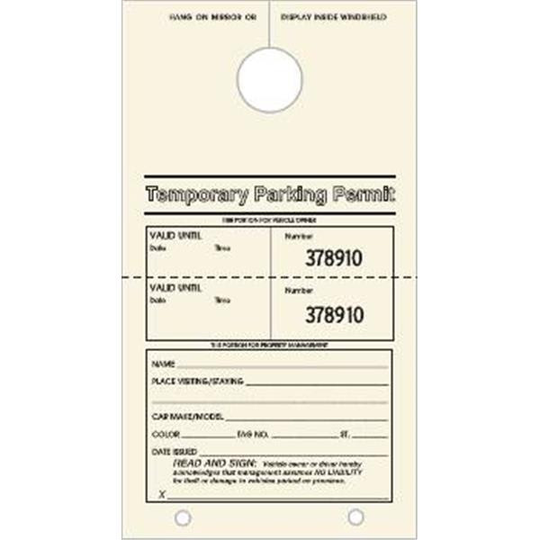 Temporary Parking Tags, Ivory, 4-1/4 X 7-3/4, Package Of 100
