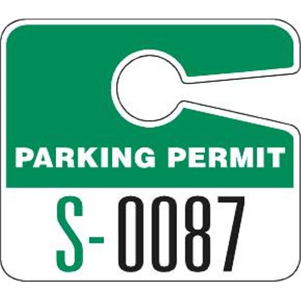 Plastic Parking Permit Tags, With Jumbo 1 Numbers, Green, Package Of 100